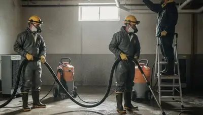 Irvine, CA water-damage team cleaning up burst pipe water in a home after plumbing leak