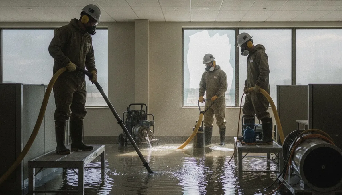 Irvine, CA water damage crew removing water from a flooded home after a burst pipe