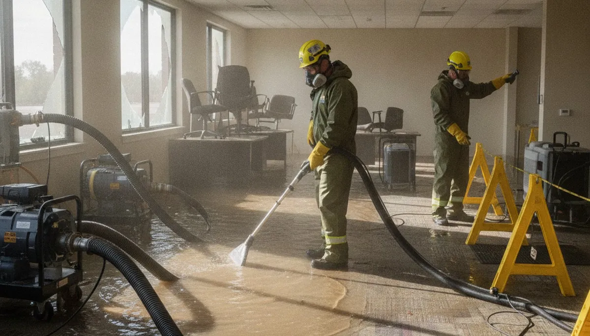 Irvine, CA water damage restoration team removing water from a flooded home after a burst pipe