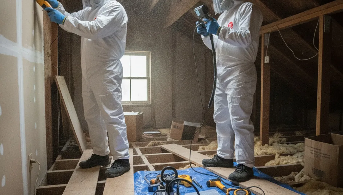 Mold inspection technician in Irvine, CA checking hidden water damage in a home basement