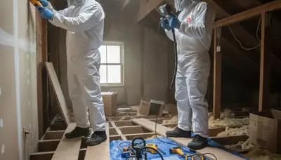 Mold inspection technician in Irvine, CA checking hidden water damage in a home basement