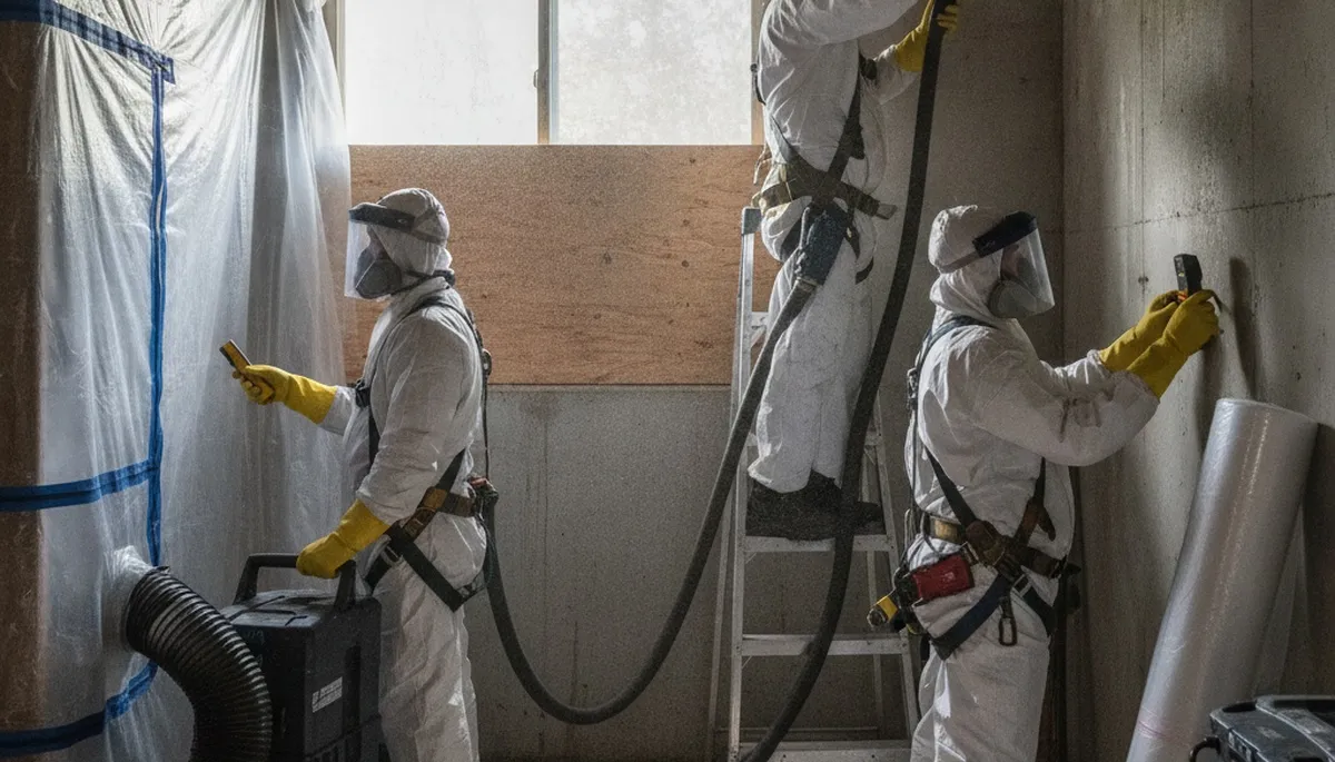 Irvine, CA mold removal technician inspecting water damage in a home for restoration service