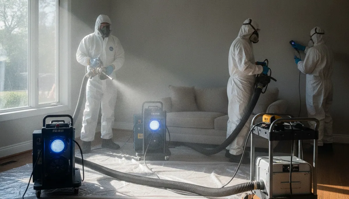 Odor removal technician treating water damage in an Irvine, CA home for fresh indoor air