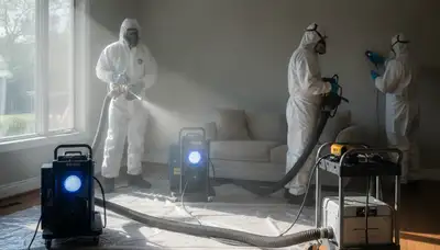 Odor removal technician treating water damage in an Irvine, CA home for fresh indoor air