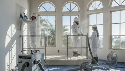 Irvine, CA water damage restoration team inspecting water damage in a residential property