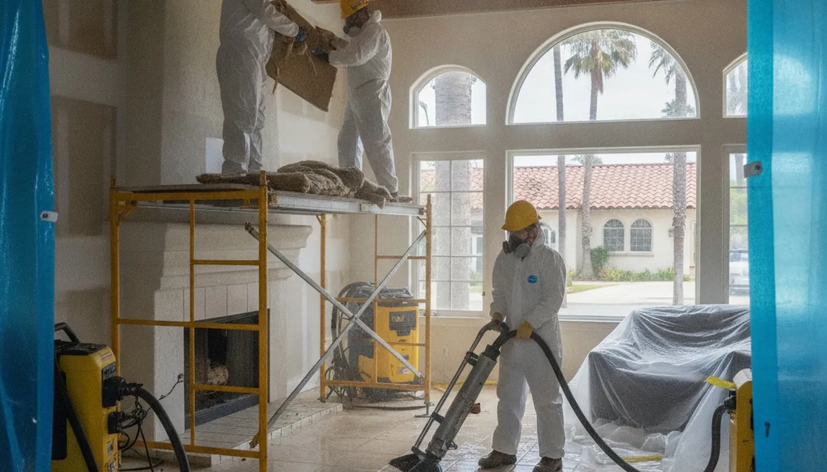 Irvine, CA water damage restoration team inspecting flood damage and cleanup site