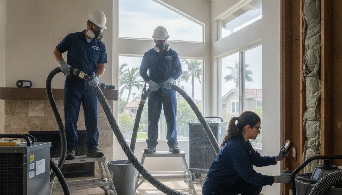 Irvine, CA water damage restoration crew inspecting flood damage in a commercial or residential property
