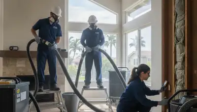 Irvine, CA water damage restoration crew inspecting flood damage in a commercial or residential property