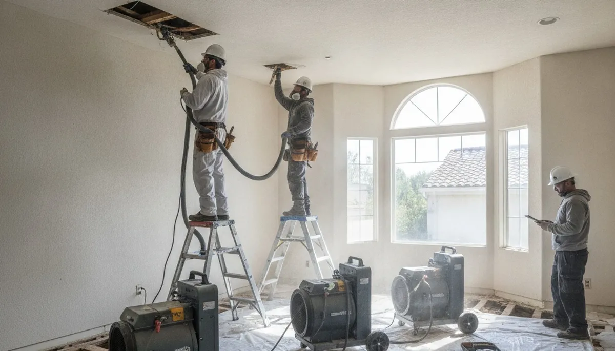 Water damage restoration team in Irvine, CA providing emergency cleanup and drying services