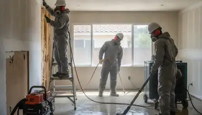 Irvine, CA water damage restoration team inspecting and drying a residential property after flooding
