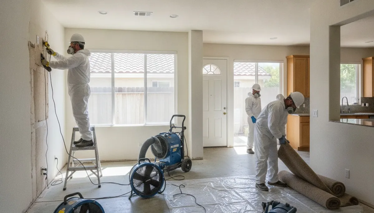 Water damage restoration team serving Irvine, CA with emergency cleanup and drying equipment
