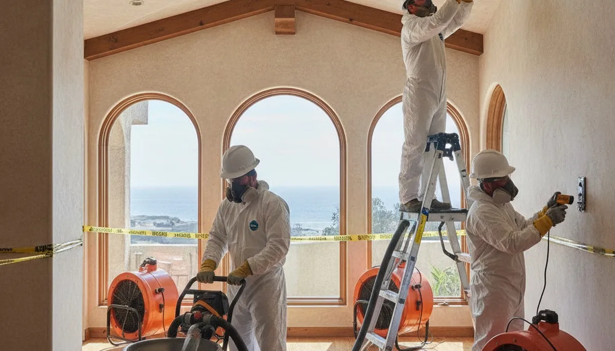 Water damage restoration team serving Irvine, CA with emergency cleanup and drying equipment