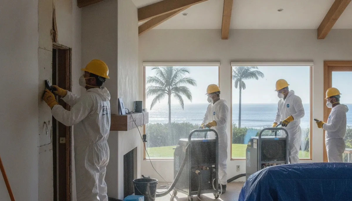 Water damage restoration team serving Irvine, CA with professional cleanup and drying equipment