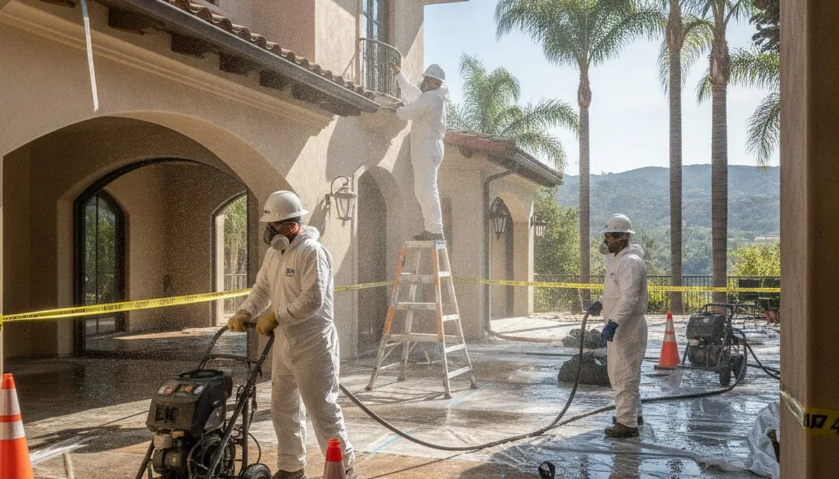 Irvine, CA water damage restoration technician inspecting flood damage in a home