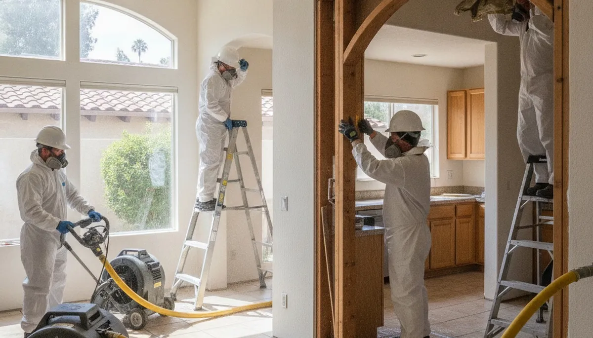 Water damage restoration crew serving Irvine, CA, with professional cleanup and drying equipment