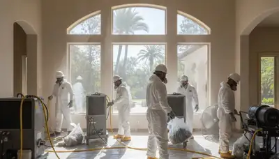 Water damage restoration team serving Irvine, CA with emergency cleanup and repair equipment