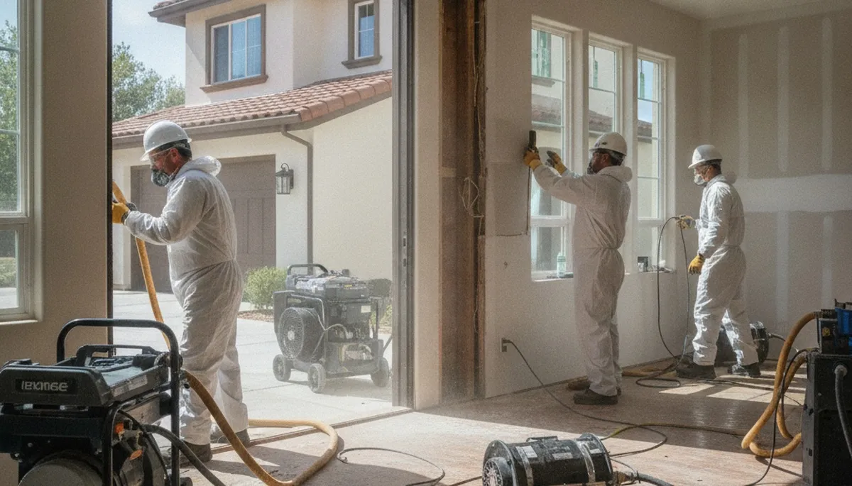 Irvine, CA water damage restoration team inspecting flood damage in a commercial property