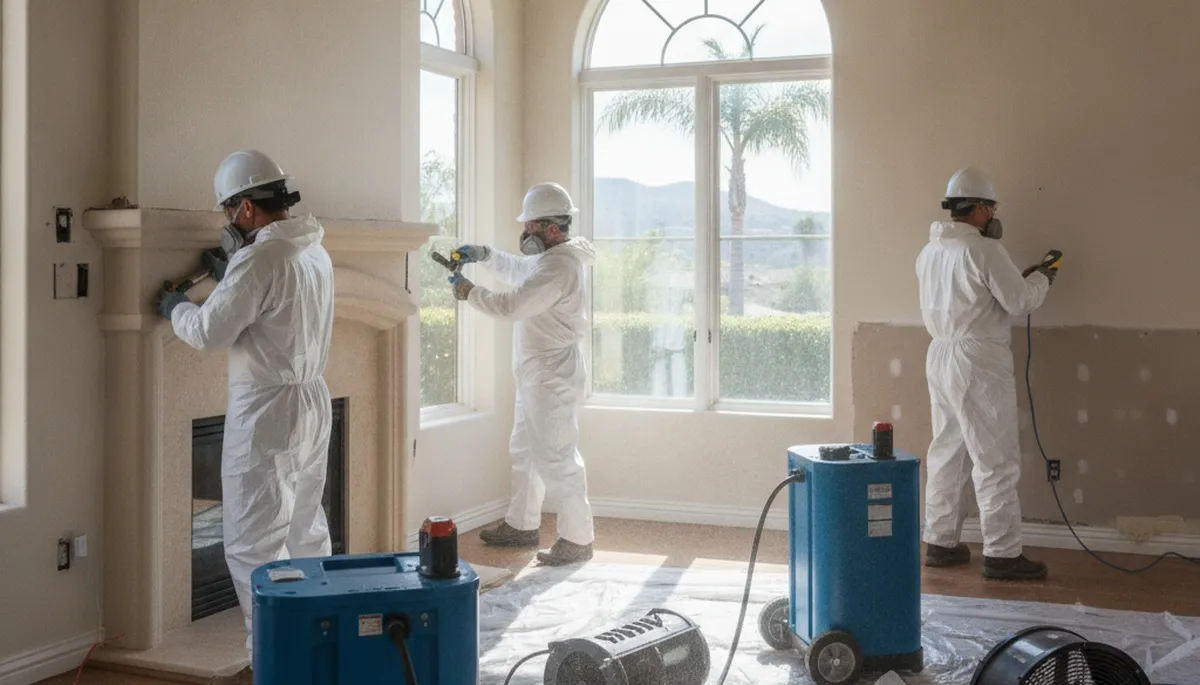 Water damage restoration team serving Irvine, CA with professional cleanup and drying equipment