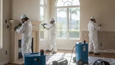 Water damage restoration team serving Irvine, CA with professional cleanup and drying equipment