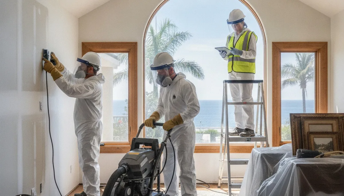 Water damage restoration team in Irvine, CA inspecting a home for cleanup and repair