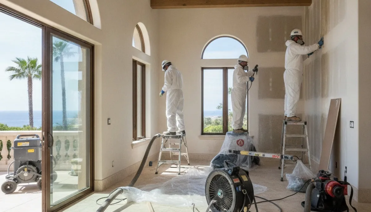 Water damage restoration team serving Irvine, CA with emergency cleanup and drying equipment