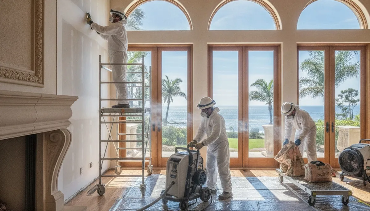 Water damage restoration team serving Irvine, CA, with professional cleanup and drying equipment