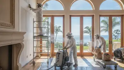 Water damage restoration team serving Irvine, CA, with professional cleanup and drying equipment