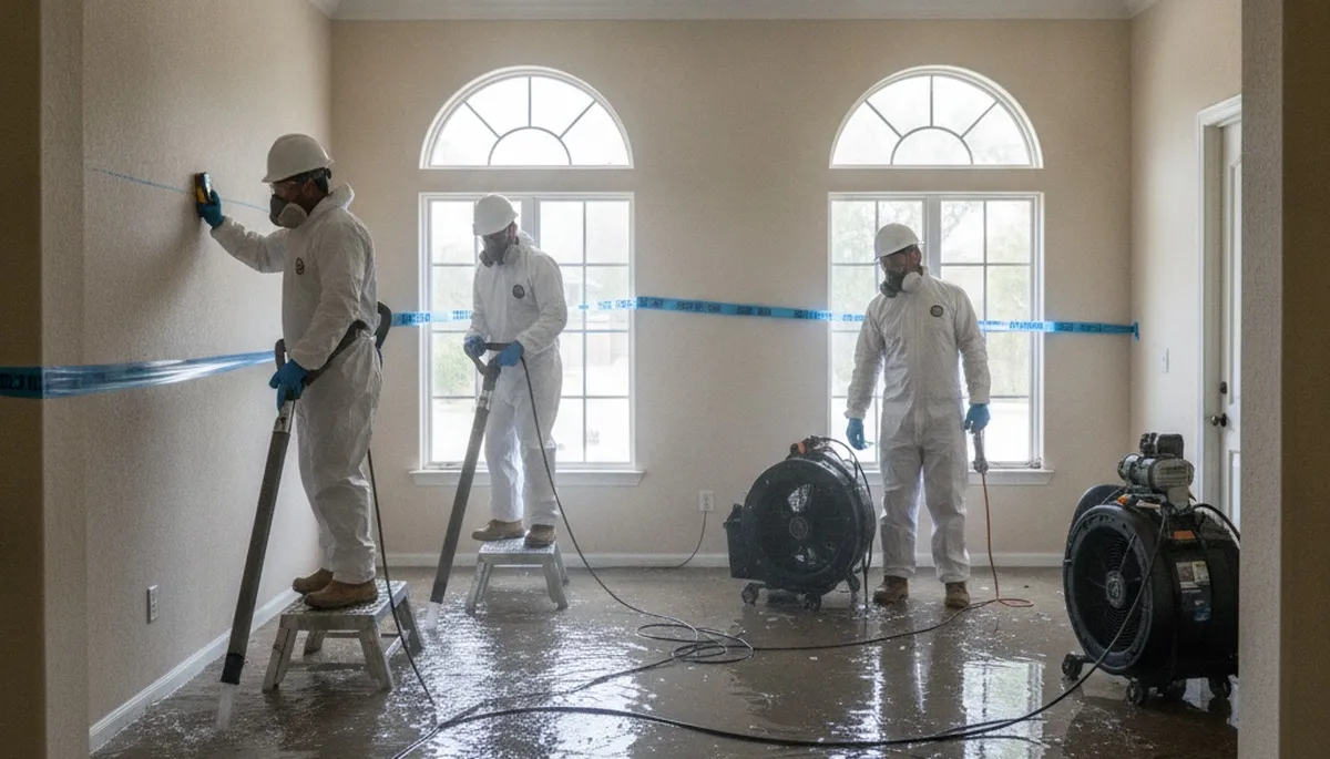 Water damage restoration crew in Irvine, CA removing water and drying a flooded property
