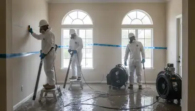 Water damage restoration crew in Irvine, CA removing water and drying a flooded property