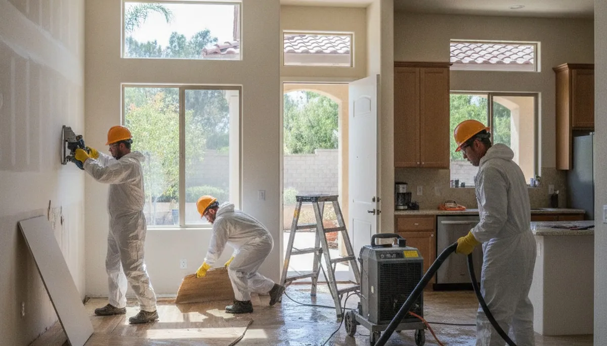 Water damage restoration team serving Irvine, CA with cleanup and drying equipment