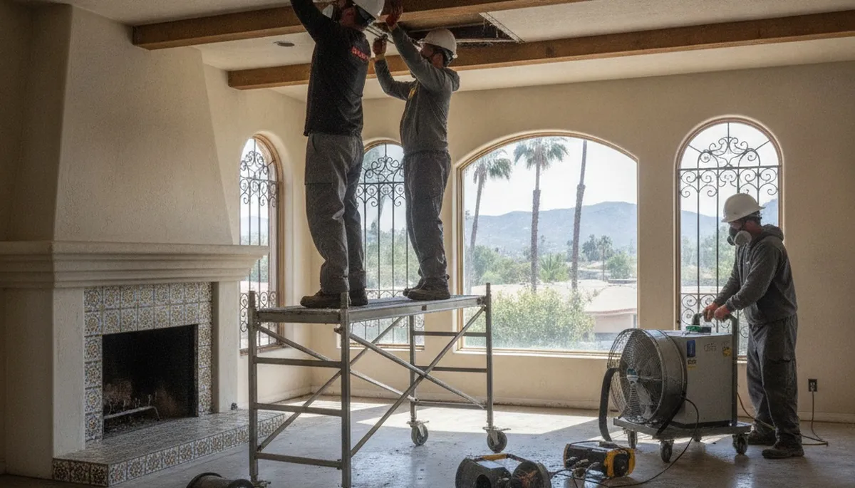 Water damage restoration crew in Irvine, CA removing water and drying a flooded property