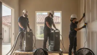 Irvine, CA water damage restoration crew drying and repairing a home after flooding