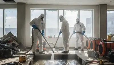 Water extraction crew servicing an Irvine, CA home after water damage
