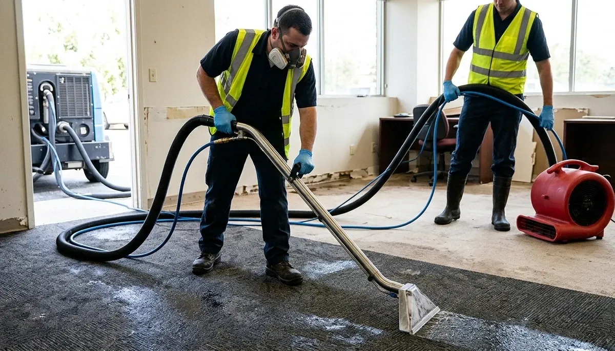 Irvine, CA water extraction crew removing standing water from a home after damage